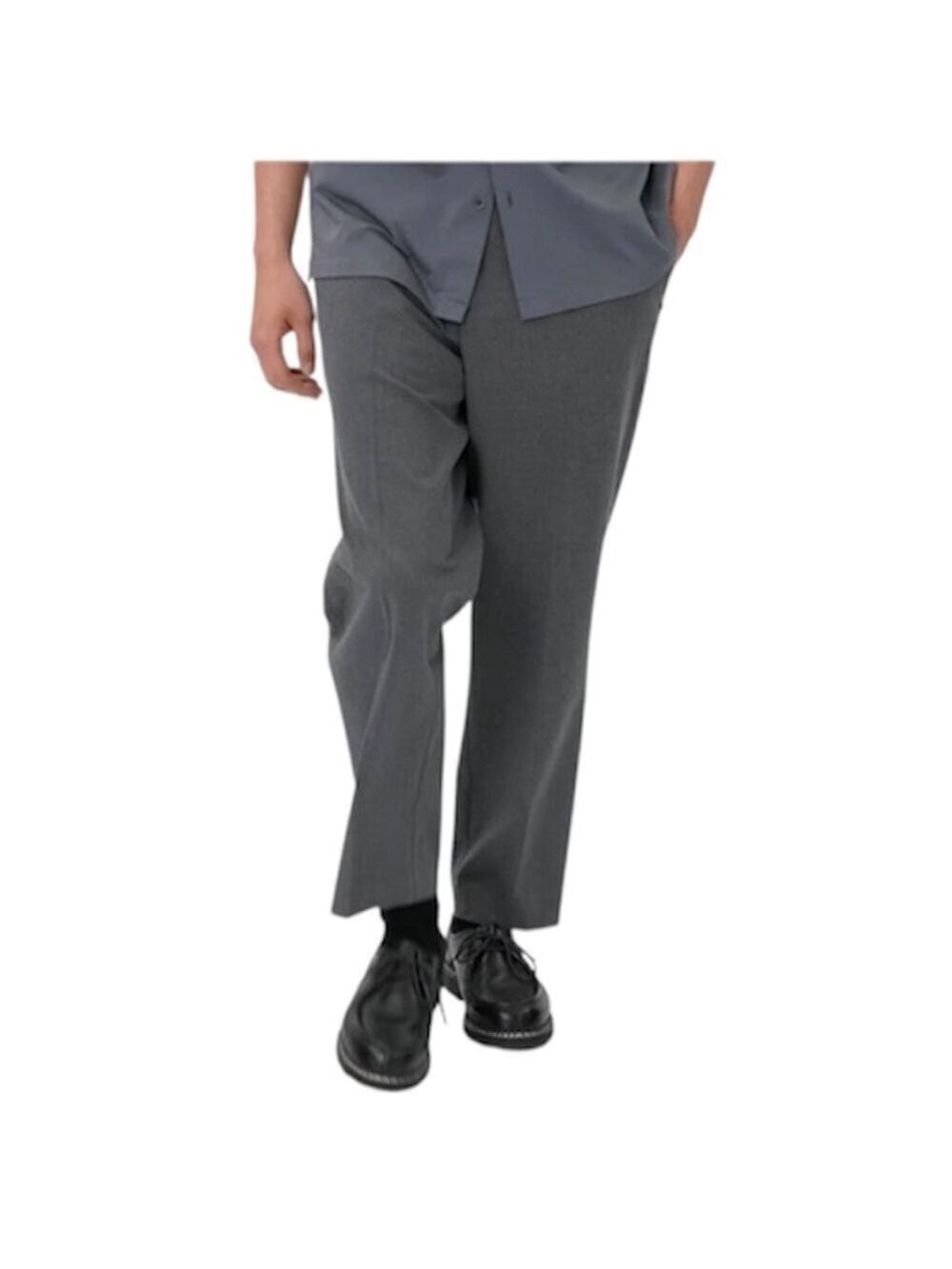 Uniqlo Men's Smart Ankle Pants classic charcoal grey stretch tapered trousers L